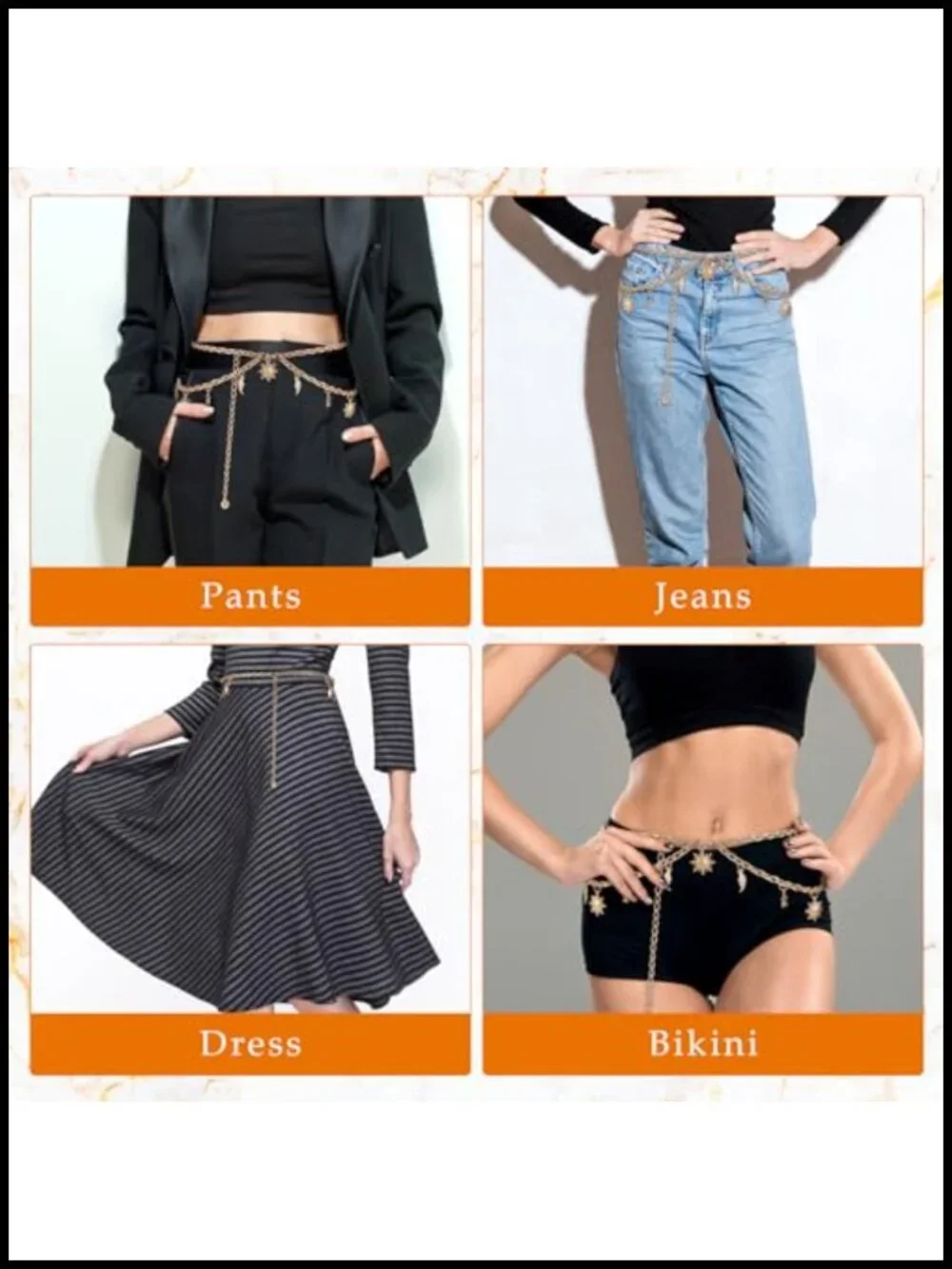 Double Layer Women's Metal Chain Belt Adjustable Waist Link Belt for Dresses